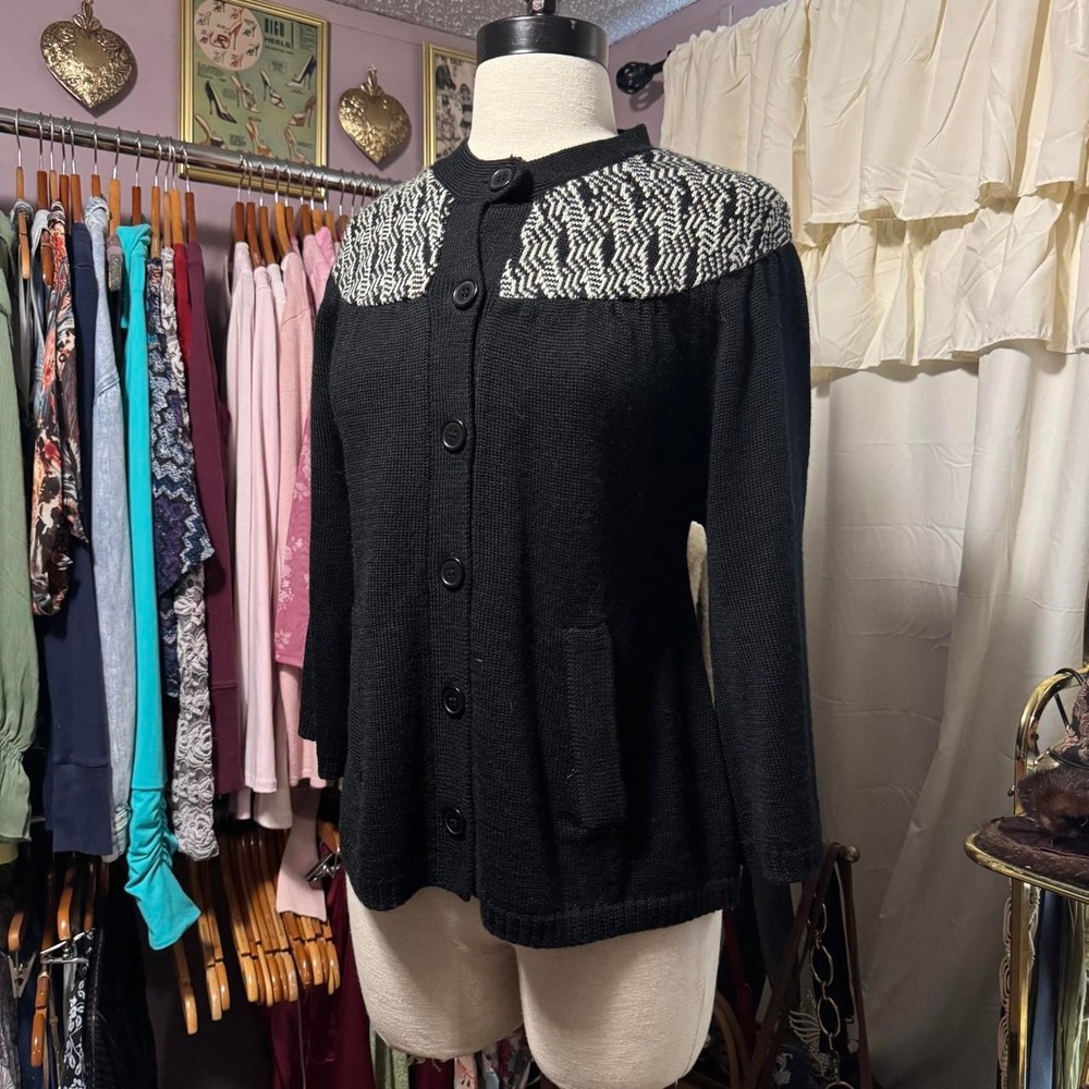 Vintage Black White Wool Blend Cardigan